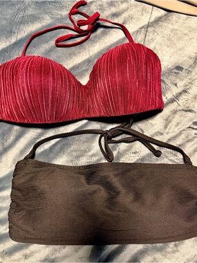 H&M Burgundy Halter Bikini Top & H&M Black Bandeau Top
